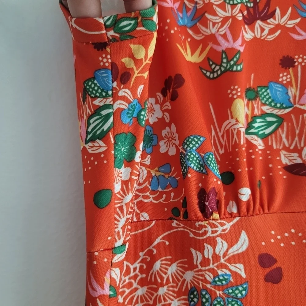 VTG Yves Jennet USA 70s Orange Floral Sleeveless‎ Maxi Dress Gown Women Medium
